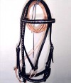 Leather show or trail bridle with ontrasting braid.