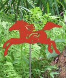 Red Metal Running Horse Pole Art