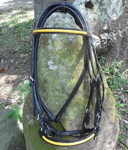 Beautiful, handmade bridle with yellow trim Style 0014