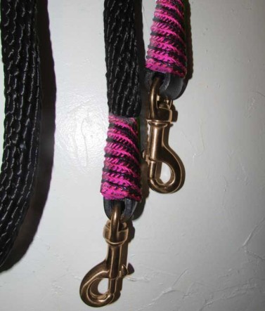 Handmade reins, pink black trim AMREIN0019DC