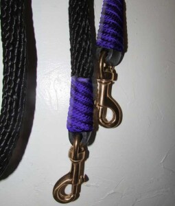 Handmade reins, purple black trim AMREIN0019DC