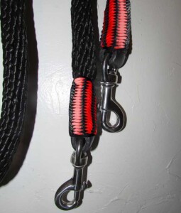 Handmade reins, red black trim AMREIN0021