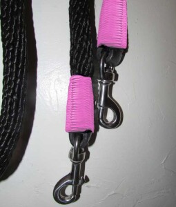 Handmade reins, pink trim AMREIN0021