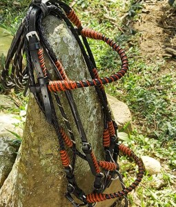 Custom handmade Black and Orange Leather Designer Color Bridles